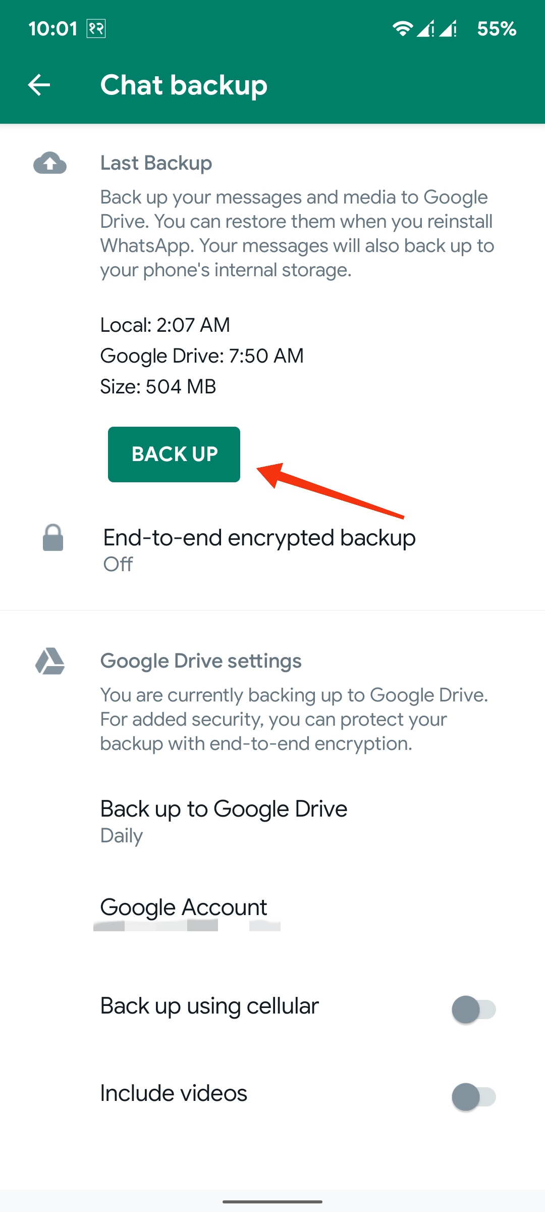 Un botón de copia de seguridad que le permite almacenar datos en la nube.