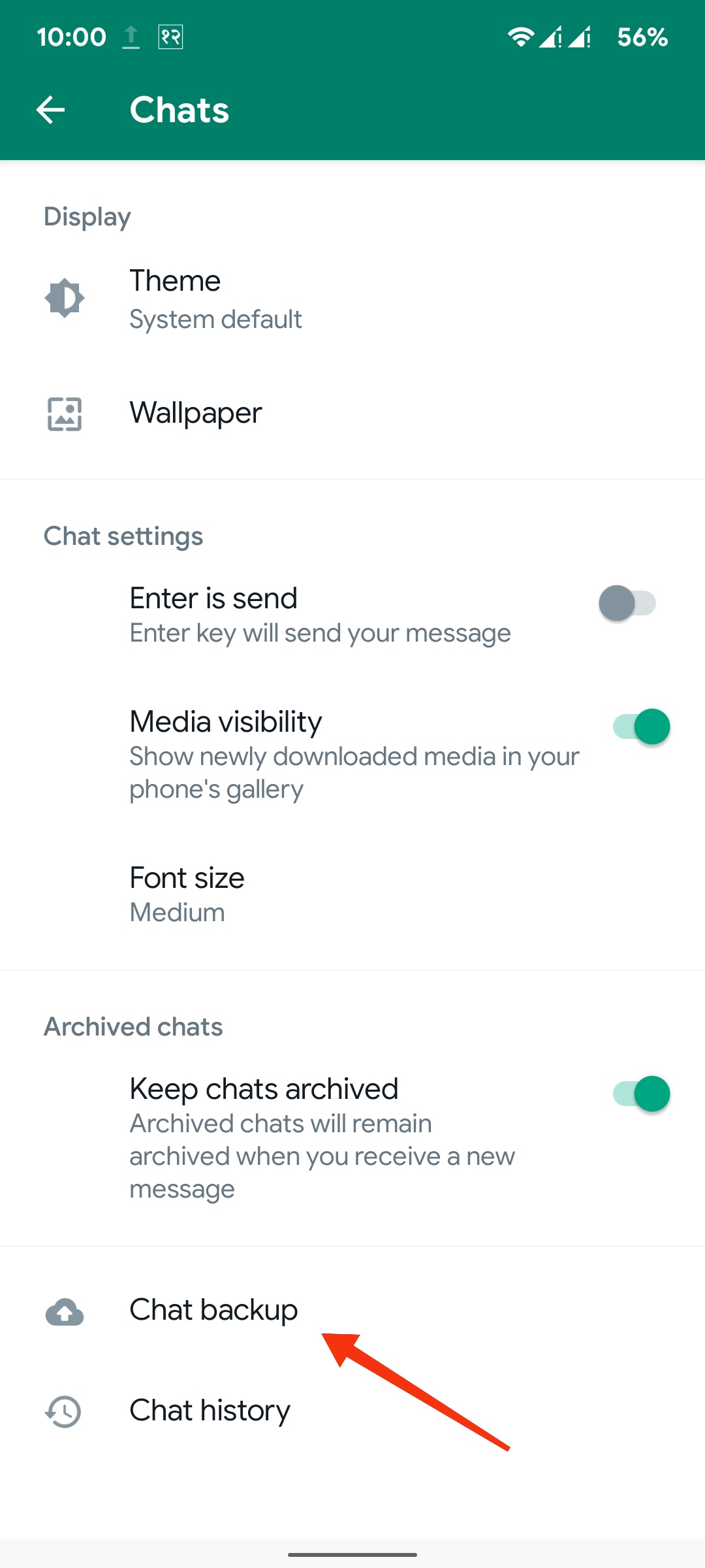Aquí haga clic en la opción de copia de seguridad de chat