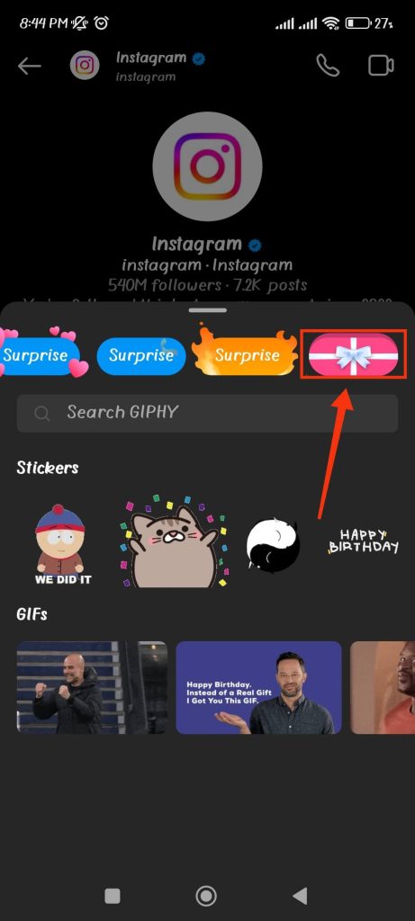 enviar un mensaje de regalo de instagram