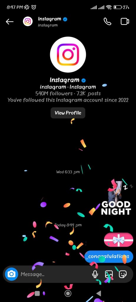 efecto de celebración de instagram