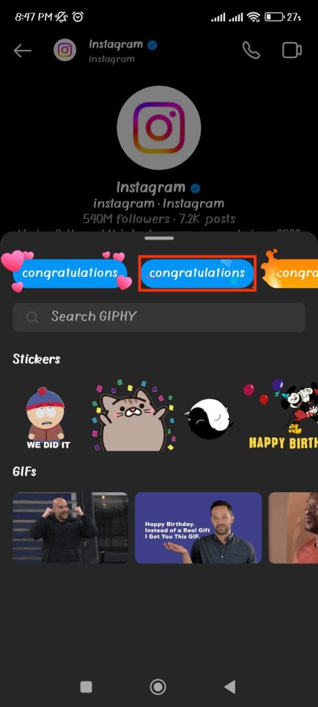 efecto de celebración de instagram