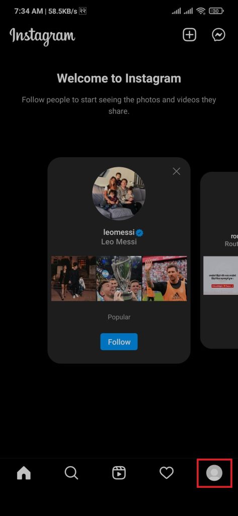 página de inicio de instagram