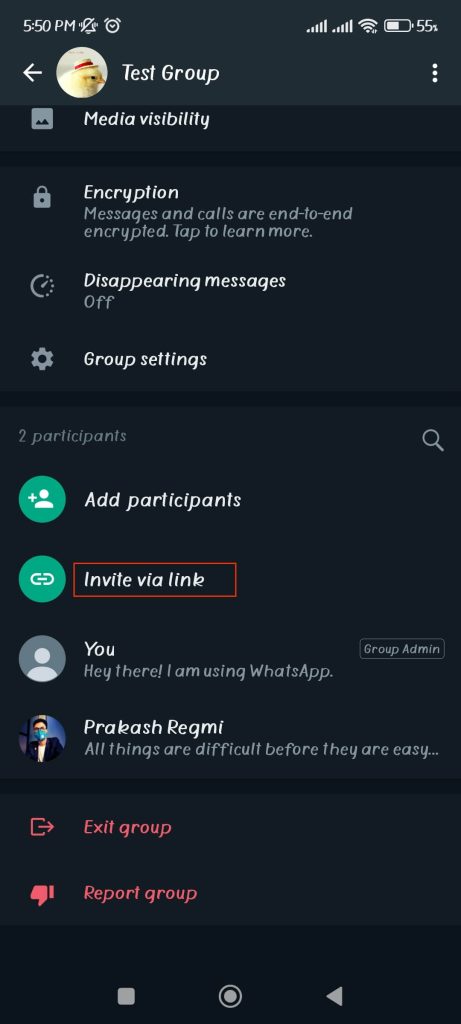 Invitar a través del enlace del grupo de WhatsApp