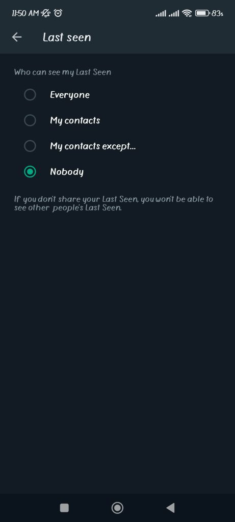 ocultar el estado en línea de Whatsapp