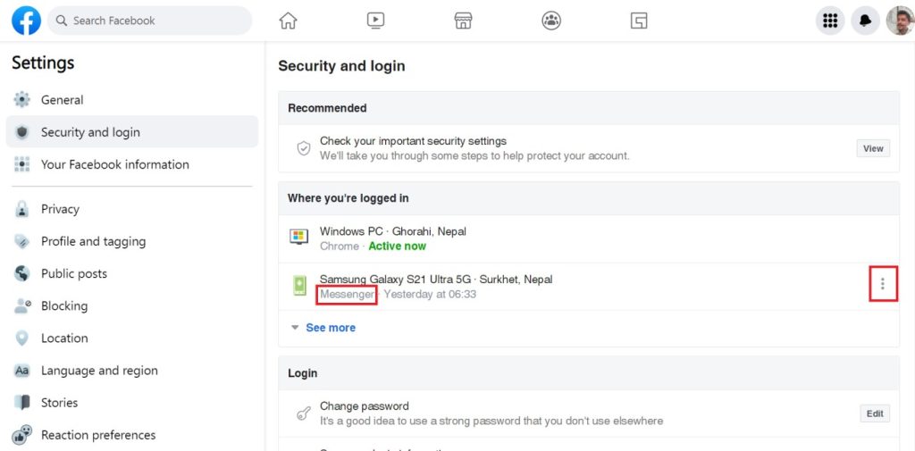 Cerrar sesión en Facebook Messenger