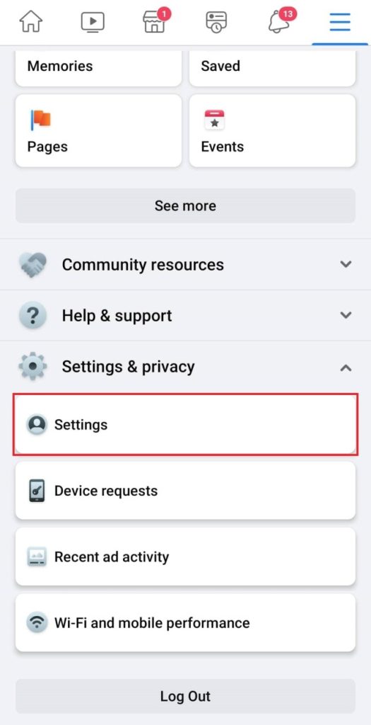 Configuración en Facebook
