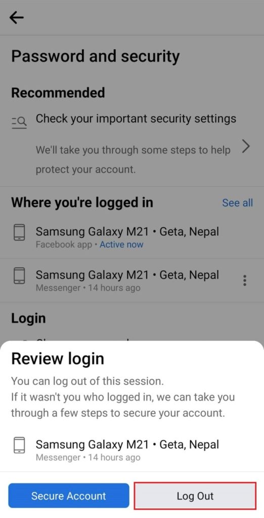 cerrar sesión en Facebook Messenger