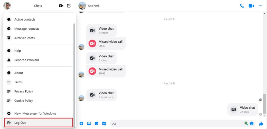 cerrar sesión en Facebook Messenger