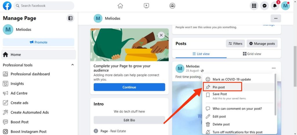 Anclar publicación en la página de FB