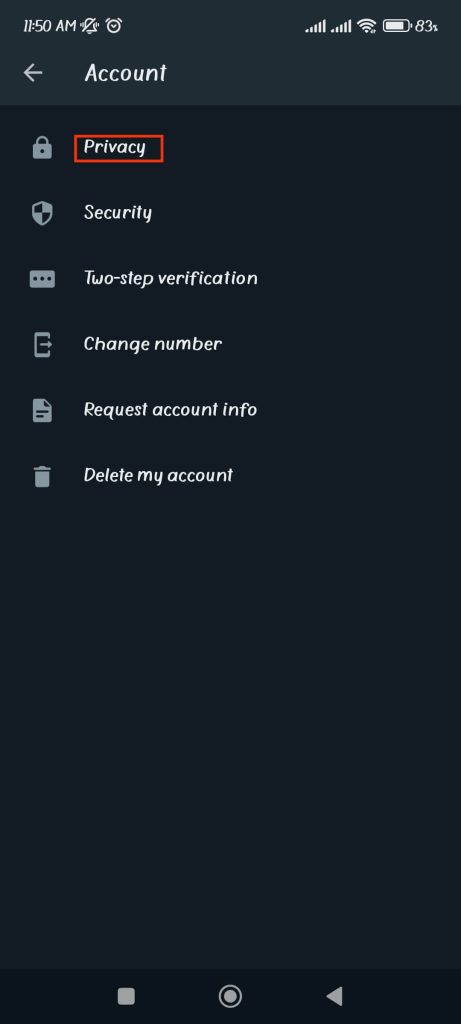 Configuración de privacidad de Whatsapp