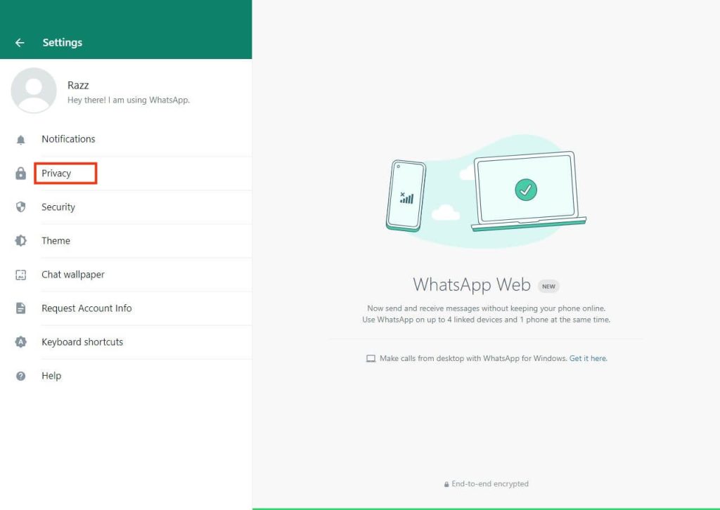 Configuración de privacidad de Whatsapp Web