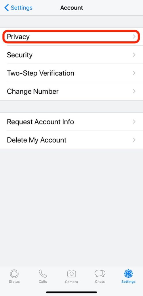 Configuración de privacidad de Whatsapp