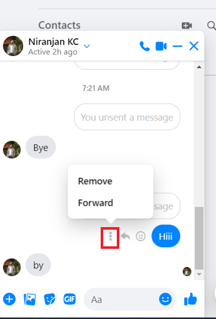 Eliminar mensajes en Messenger