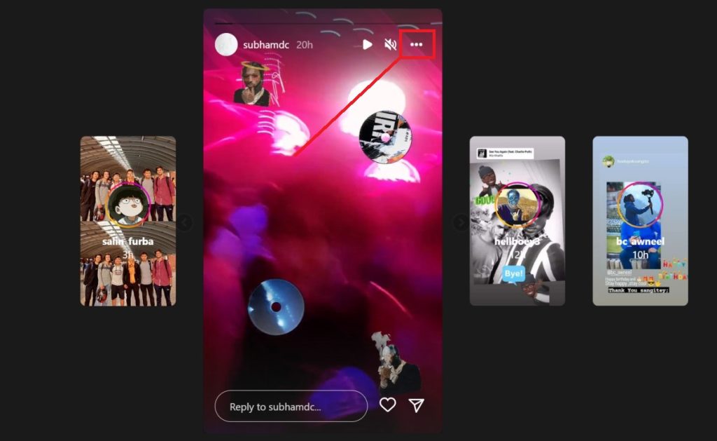 Reportando una historia en Instagram