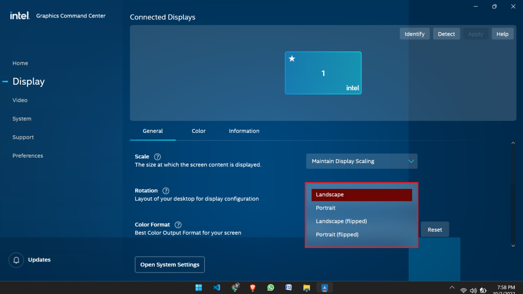 Rotar usando la aplicación de configuración