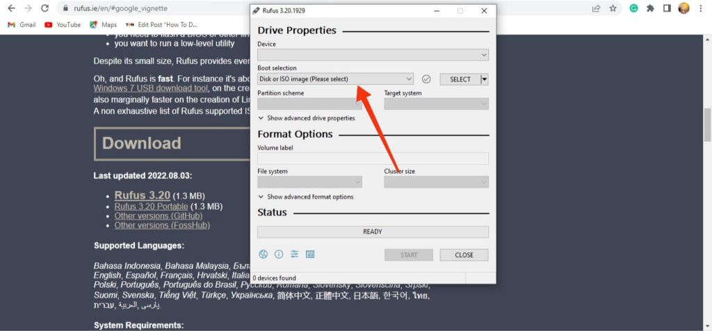 Seleccionar imagen ISO en Rufus