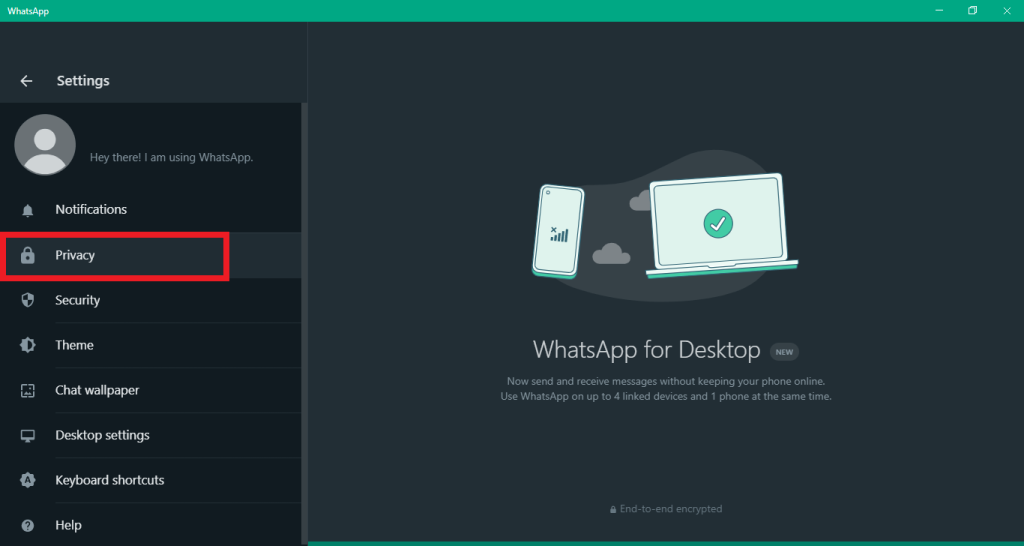 Opción de privacidad de WhatsApp