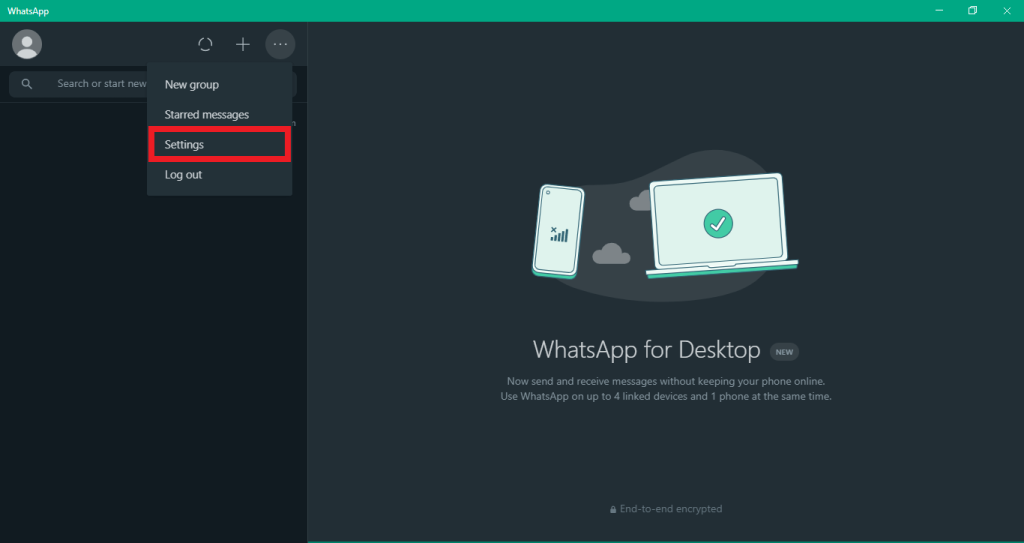 Opción de configuración de la aplicación de escritorio de WhatsApp
