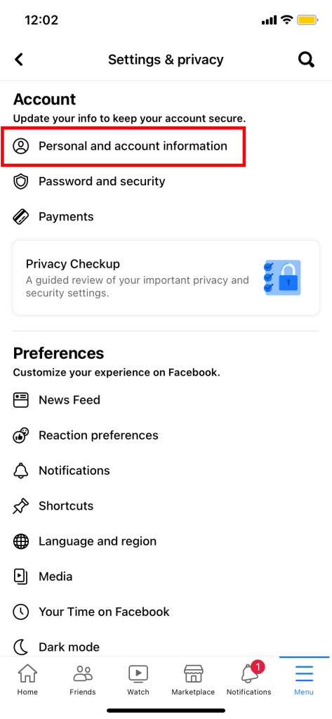 Información personal en Facebook