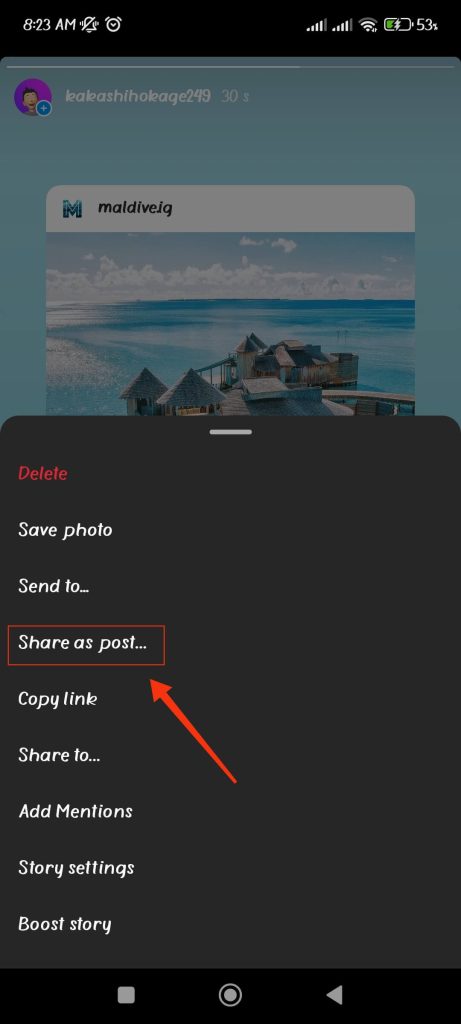 Comparte la historia como una publicación en IG