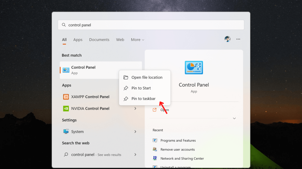 Esta imagen te ayuda a anclar el panel de control a la barra de tareas