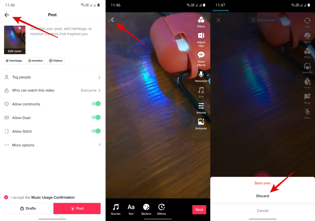 Pantalla de publicación de TikTok