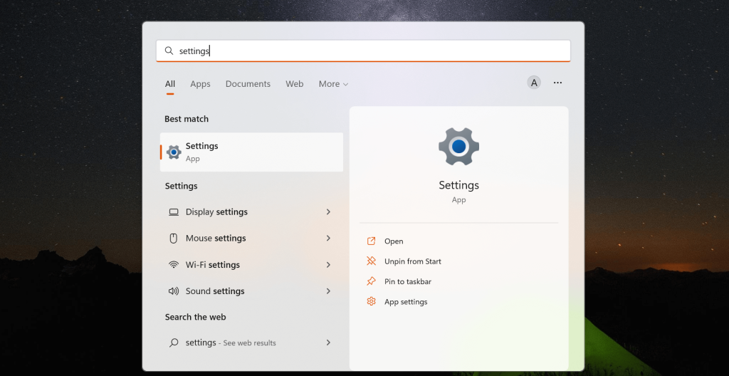 Abra Configuración de Windows.  Puedes buscar directamente "Preparativos" en la barra de búsqueda.