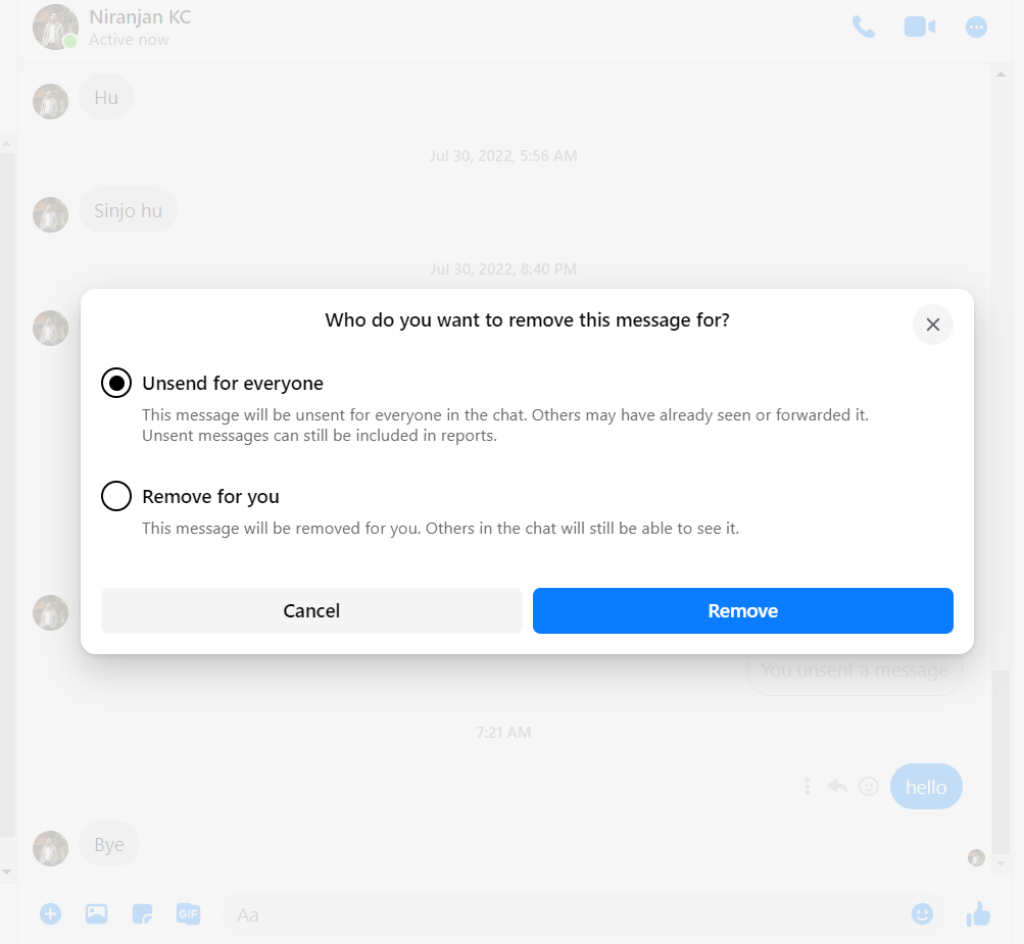 Unsend all permite que los mensajes se eliminen en Messenger.