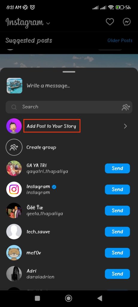 agrega una publicación a tu historia de IG