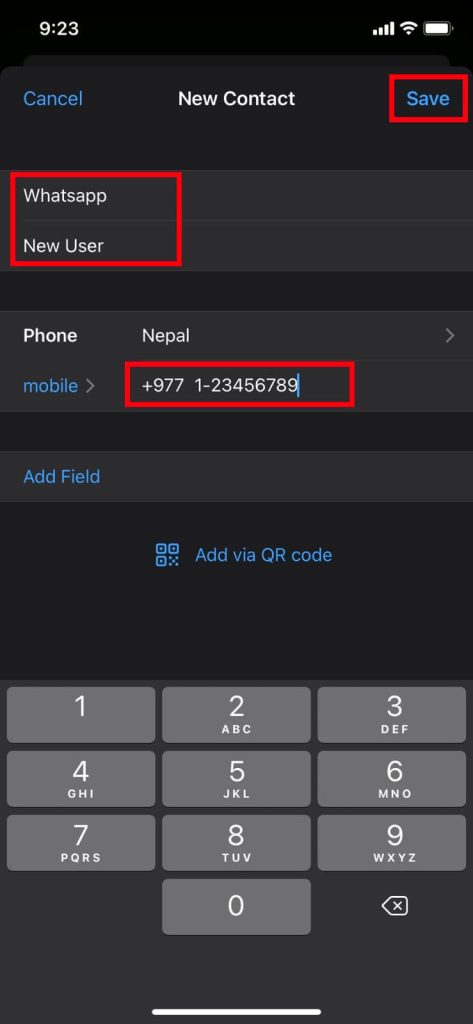 agregar nombre de usuario y número de teléfono