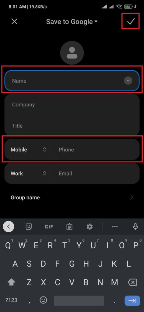 Agregar nombre y número de teléfono