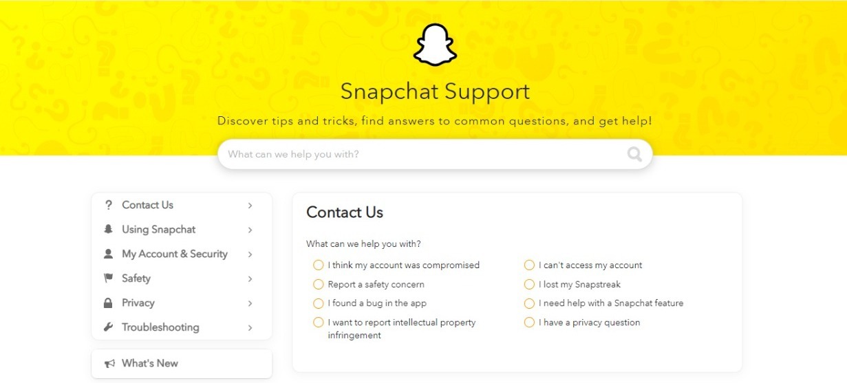 Soporte de Snapchat