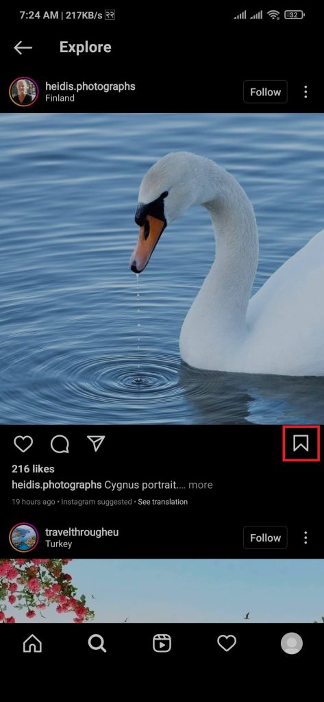 Marcar publicaciones para guardar fotos de Instagram