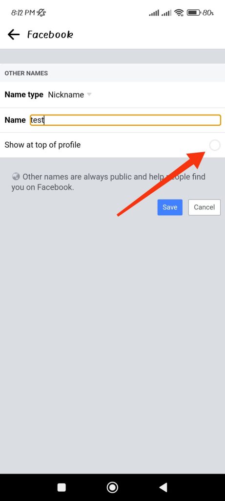 mostrar nombre adicional y nombre de perfil en FB