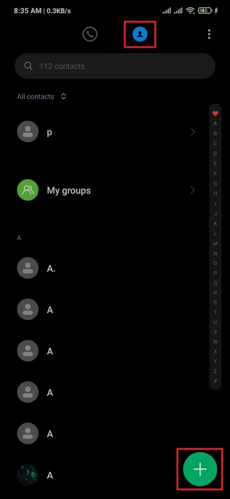 aplicación de llamada de contacto