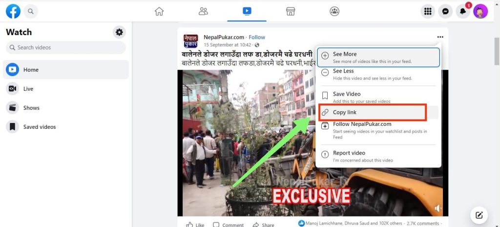 Copiar enlace de video de FB