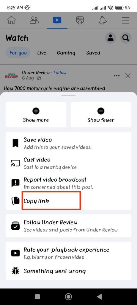 Copiar enlace de video de FB 