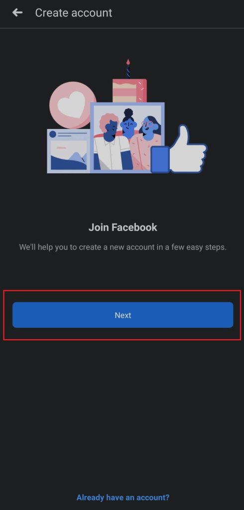 crear una cuenta de Facebook en iPhone/Android