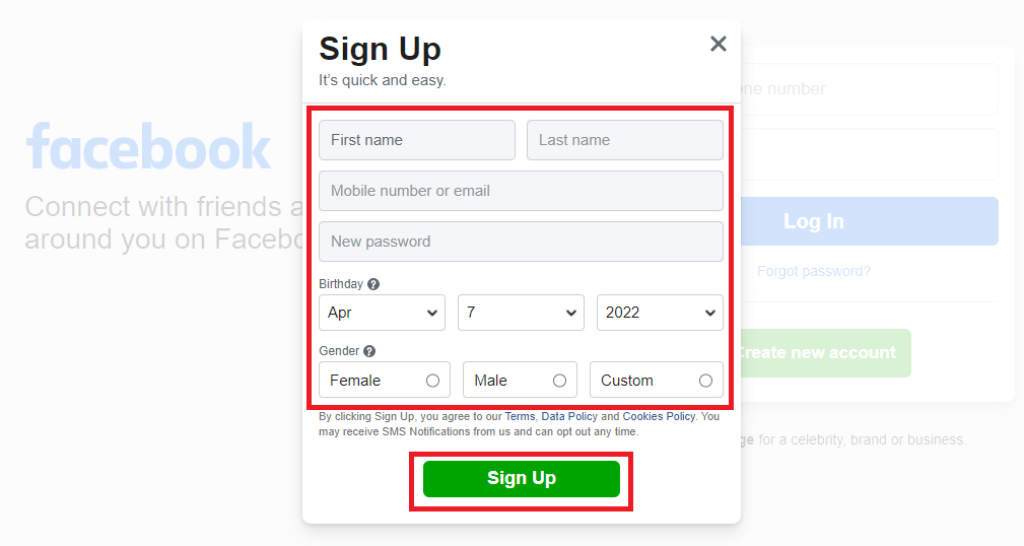 registro de cuenta de facebook