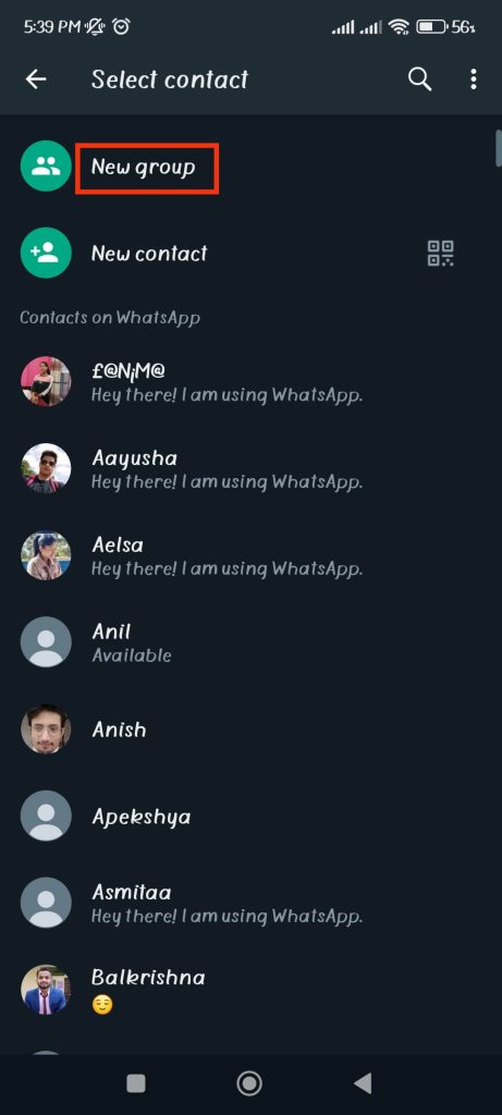 crear un nuevo grupo en WhatsApp