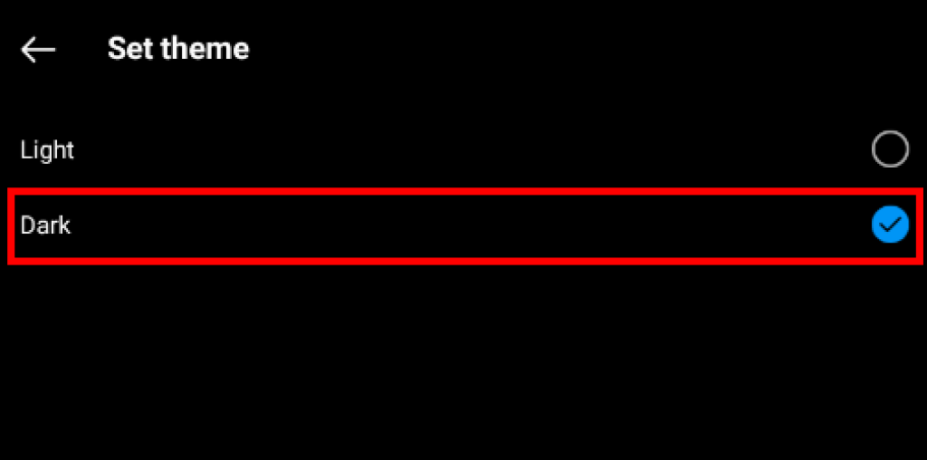 opción de modo oscuro en la aplicación de Android