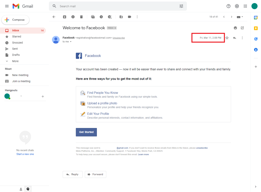 Fecha de creación de la cuenta de Facebook
