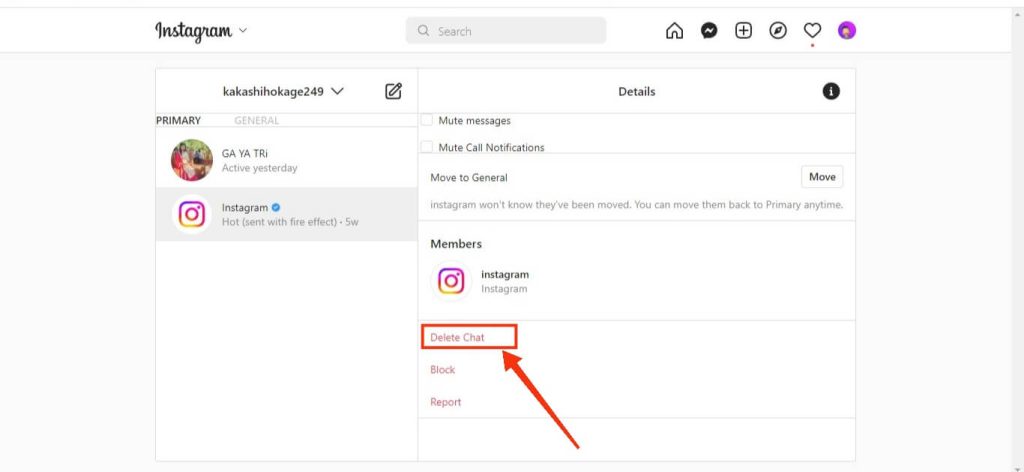 eliminar la conversación en IG