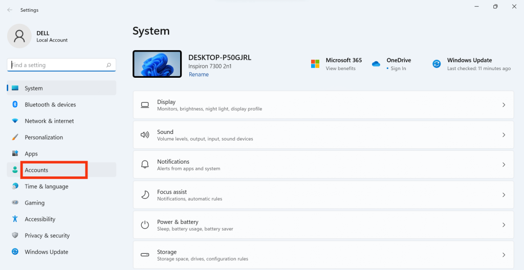 Cuenta de usuario de Windows 11
