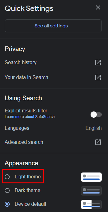 como desactivar el modo oscuro en google