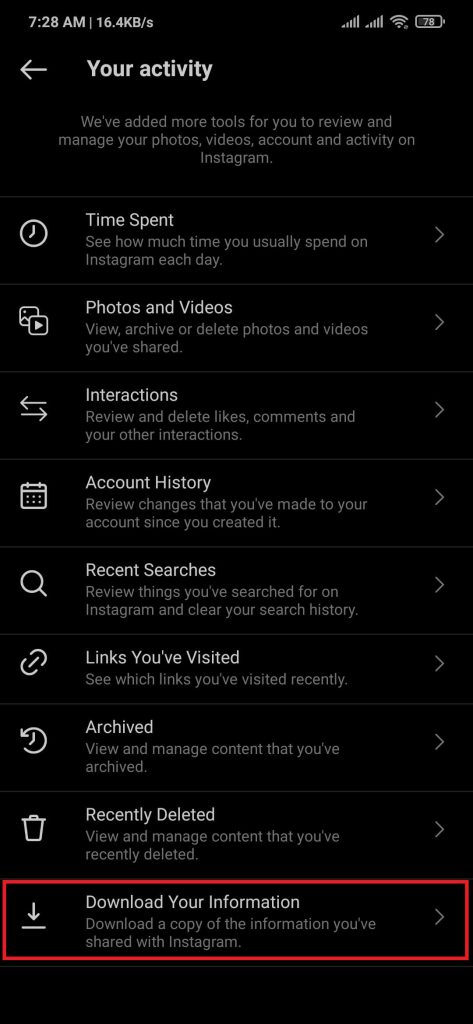 Descargue su información, incluidas las fotos de Instagram