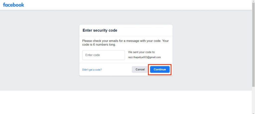 Ingrese el código de reinicio en FB