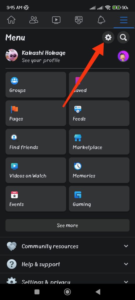 ir a la configuración de FB 