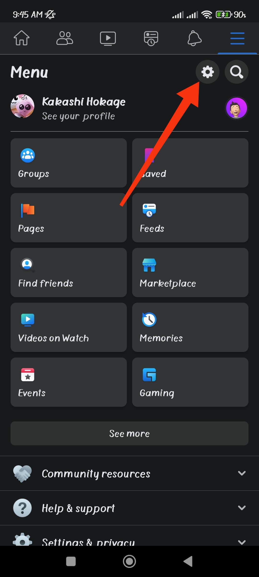 ir a la configuración de FB