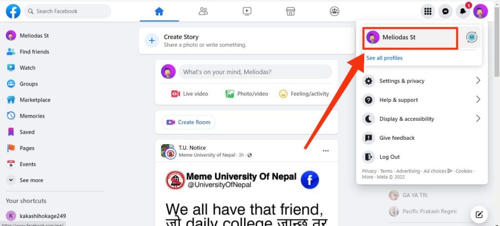 Ve a tu perfil de FB